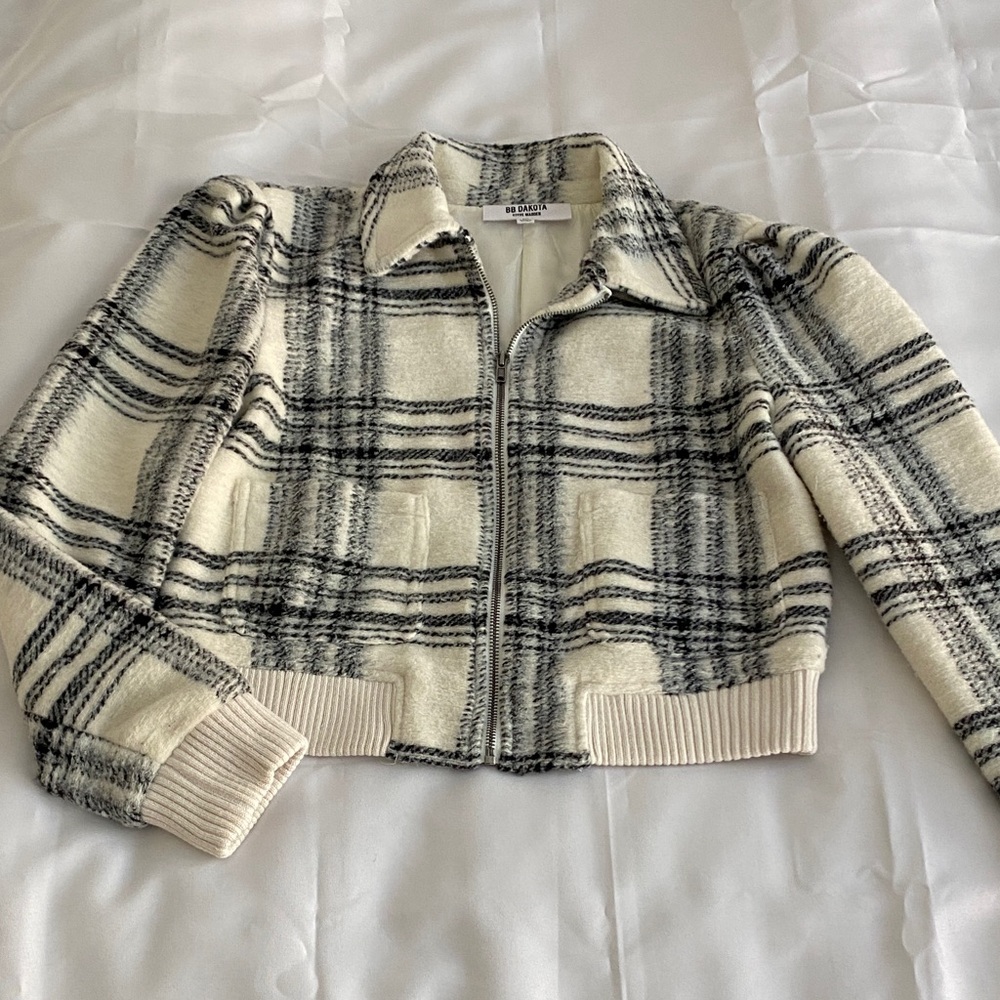 BB Dakota by Steve Madden Plaid Bomber Jacket - Cream and Black